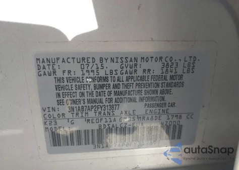 2015 Nissan Sentra S из США, поврежденный, VIN 3N1AB7AP2FY313877